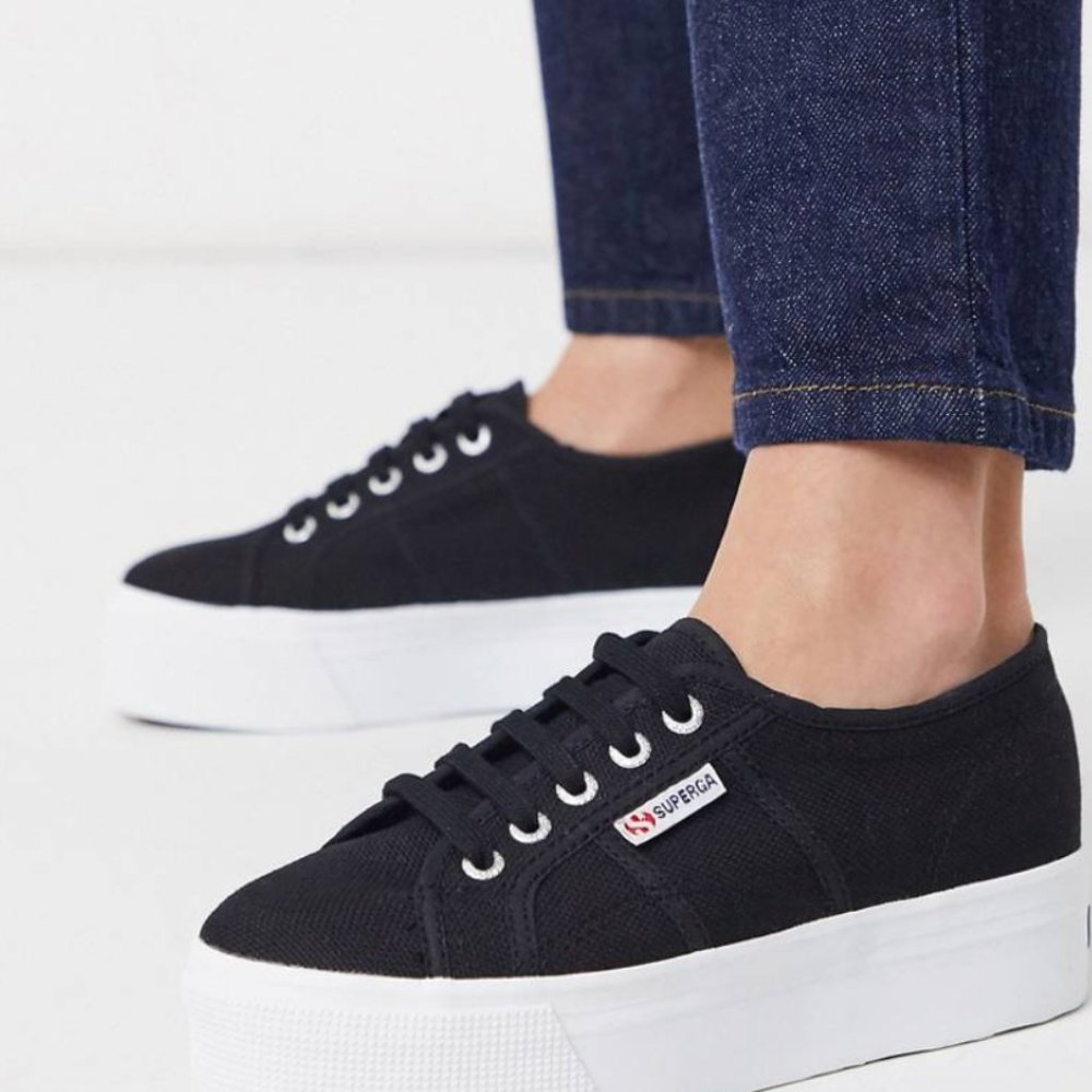 Superga 2790 Black Platform Sneakers - Size 8.5